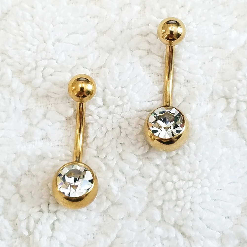 2pcs 16G Surgical Steel Gold Tone Navel Ring